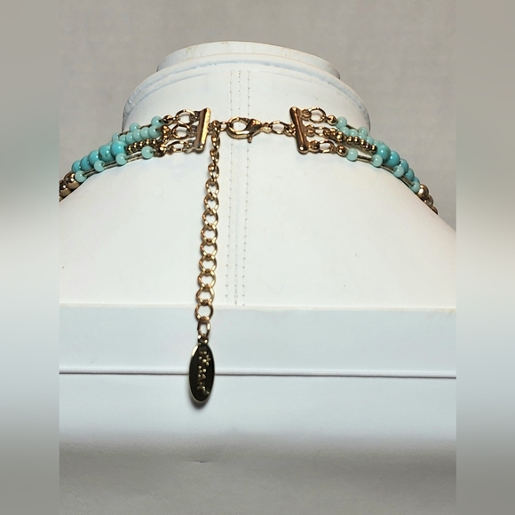 Bocar Goldtone and Faux Turquoise Multi-layered 4 Strand Necklace - Picture 3 of 12